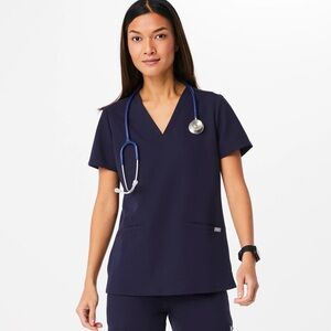 FIGS NAVY BLUE SHORT SLEEVE CASMA SCRUB TOP SHIRT EXCELLENT COND SMALL